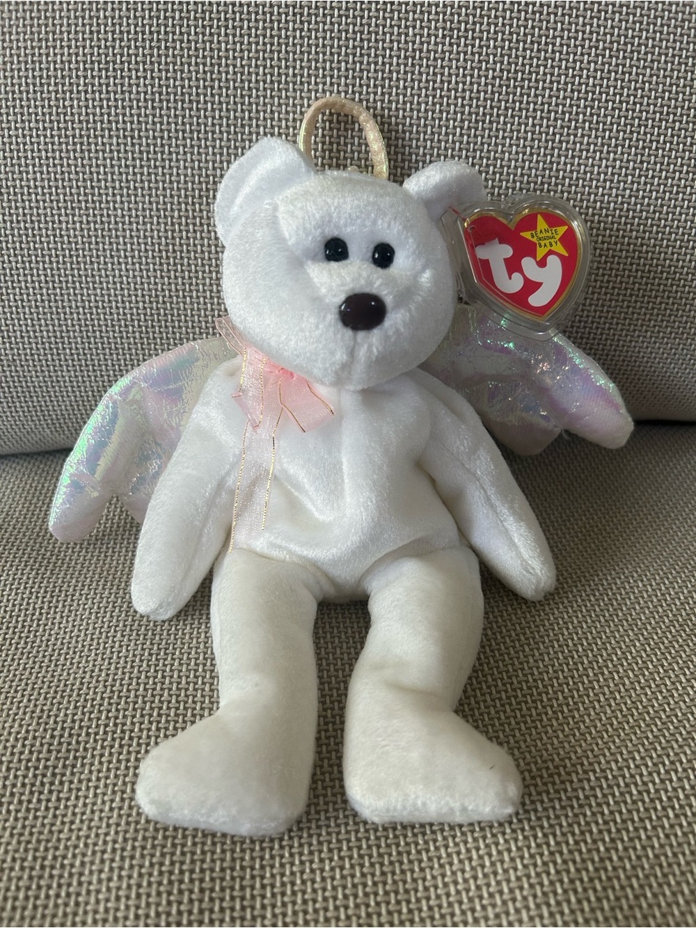 TY Beanie Baby Halo Angel Bear Plush - White with Iridescent Wings
